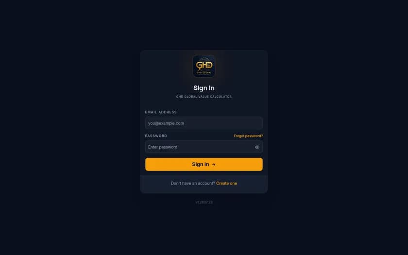 GHD Global Calculator website screenshot
